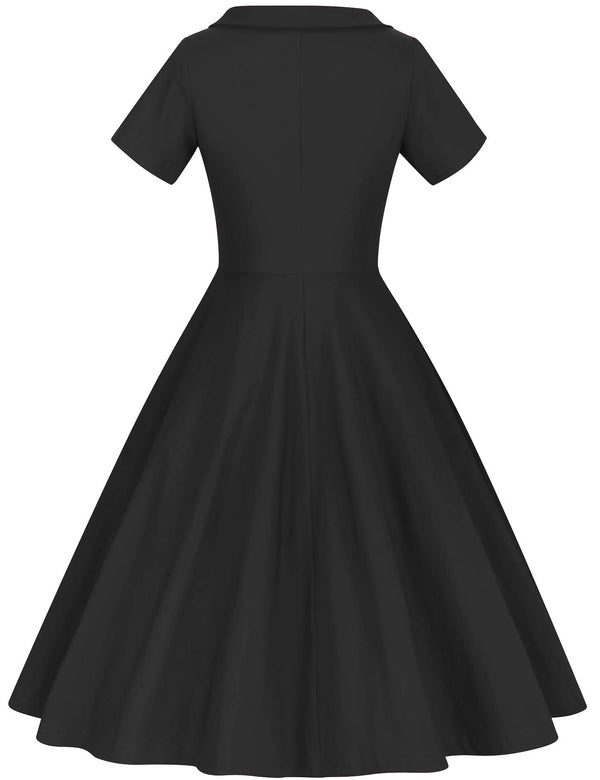 1950s  Vintage  Black Dress  With  Roller Collar - Gowntownvintage