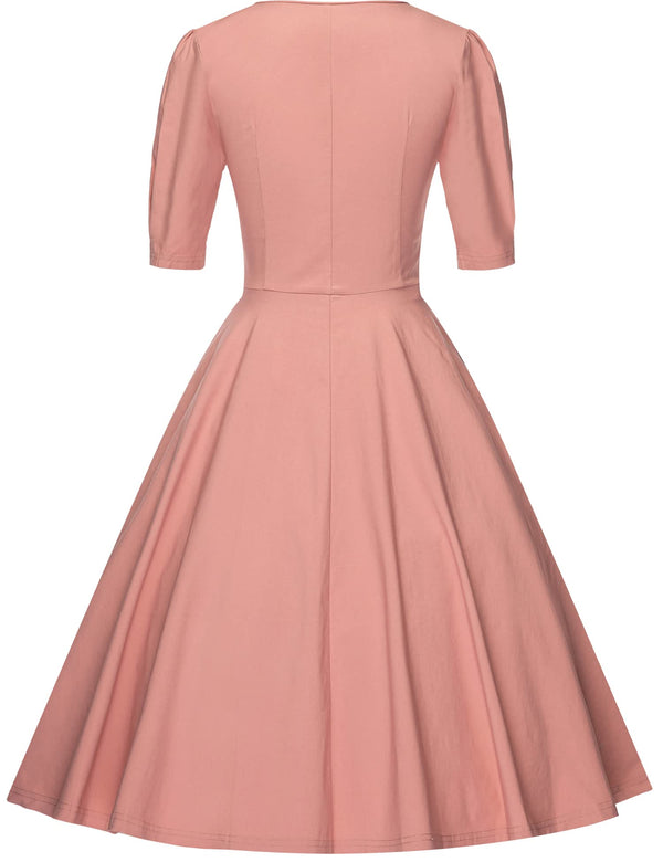 1950s Round Neckline Pink Shirtwaist Swing Vintage Dress With Pockets - Gowntownvintage