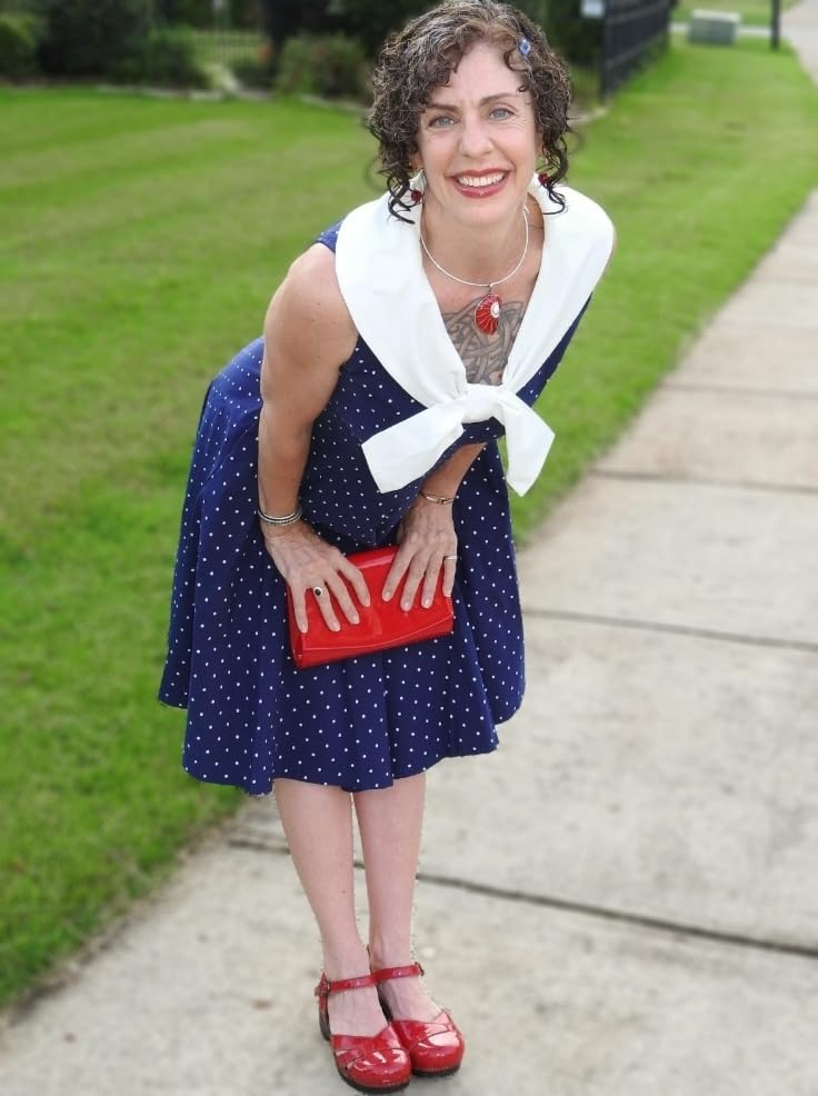 Women`s 50s Bowknot Cape Collar  Darkblue Dot Casual Swing Party Dress With Pockets - Gowntownvintage