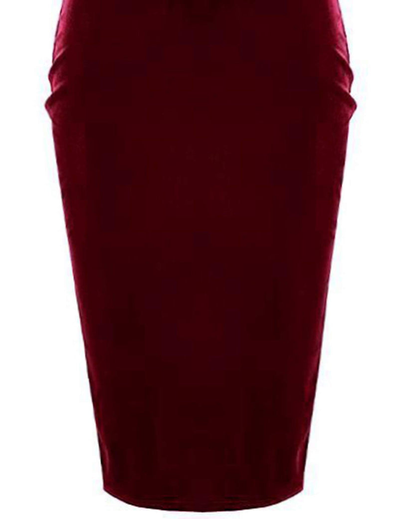 Women`s 1950s Vintage  Velvet Darkred Pencil Dress With Pockets - Gowntownvintage