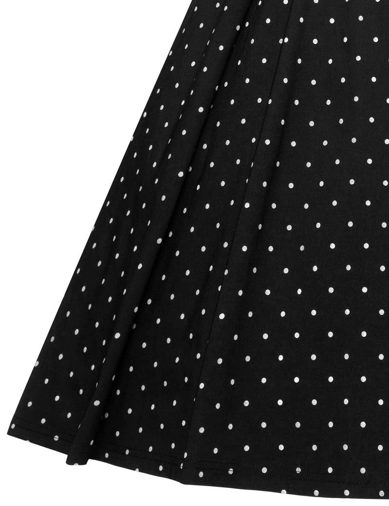 1950s Womens BlackDot Summer Adjustable Strap Dress With Pockets - Gowntownvintage