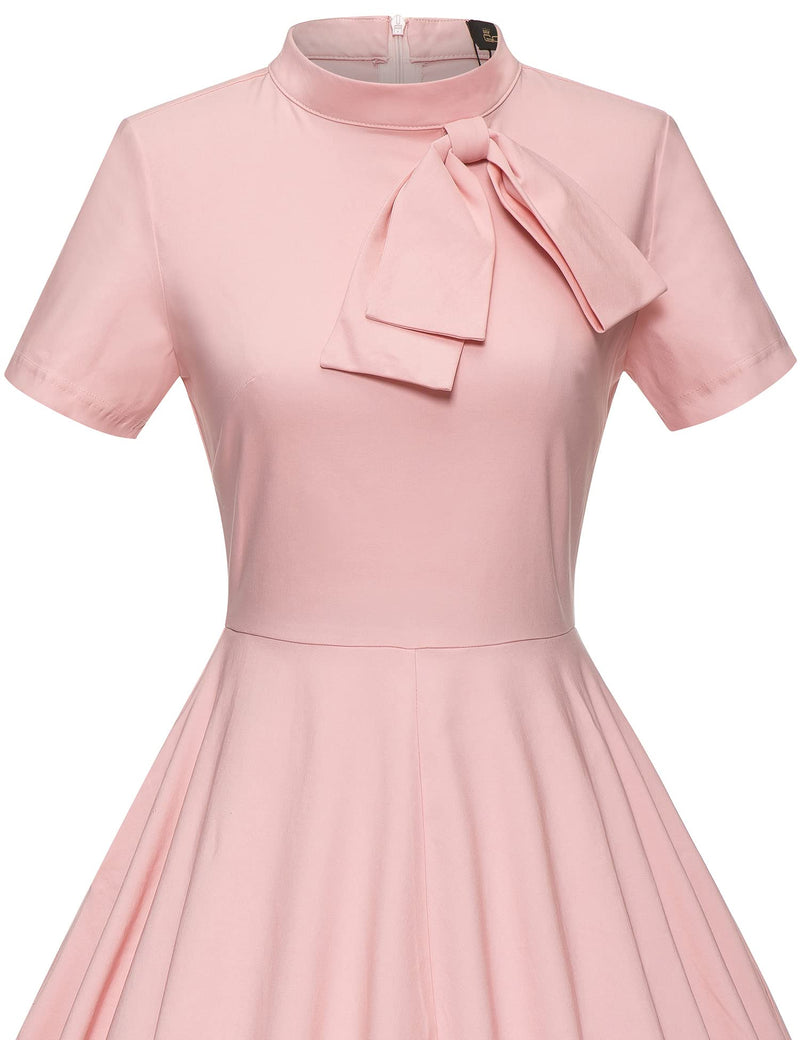 1950s Retro Women`s Pink High Neck  Party Dress With Pockets - Gowntownvintage