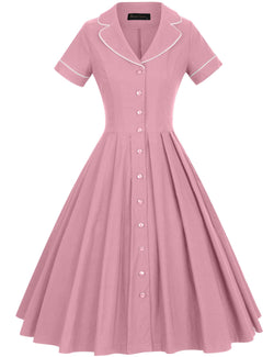 50s Shirtwaist Swing Pink Dress With Pockets