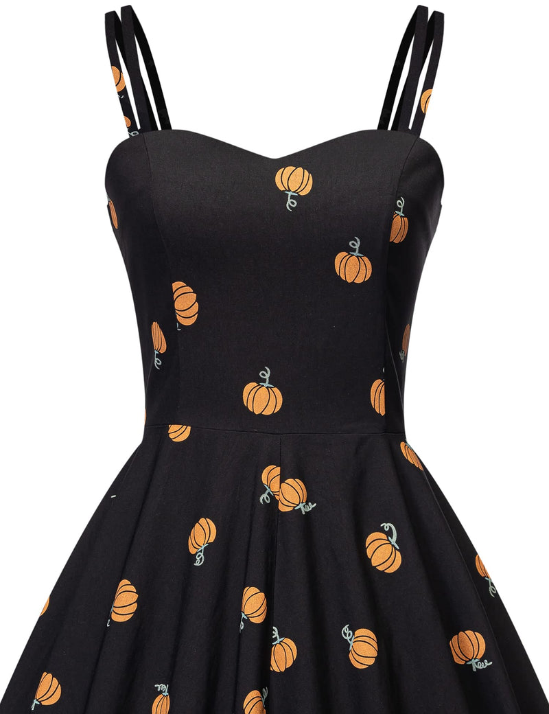 Women`s 1950s  Sweetheart Neckline Gothic Spooky Print  Party Dress With Chiffon Cloak - Gowntownvintage