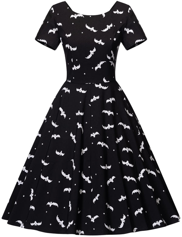 Spooky vibe for halloween day dress in bat wing print