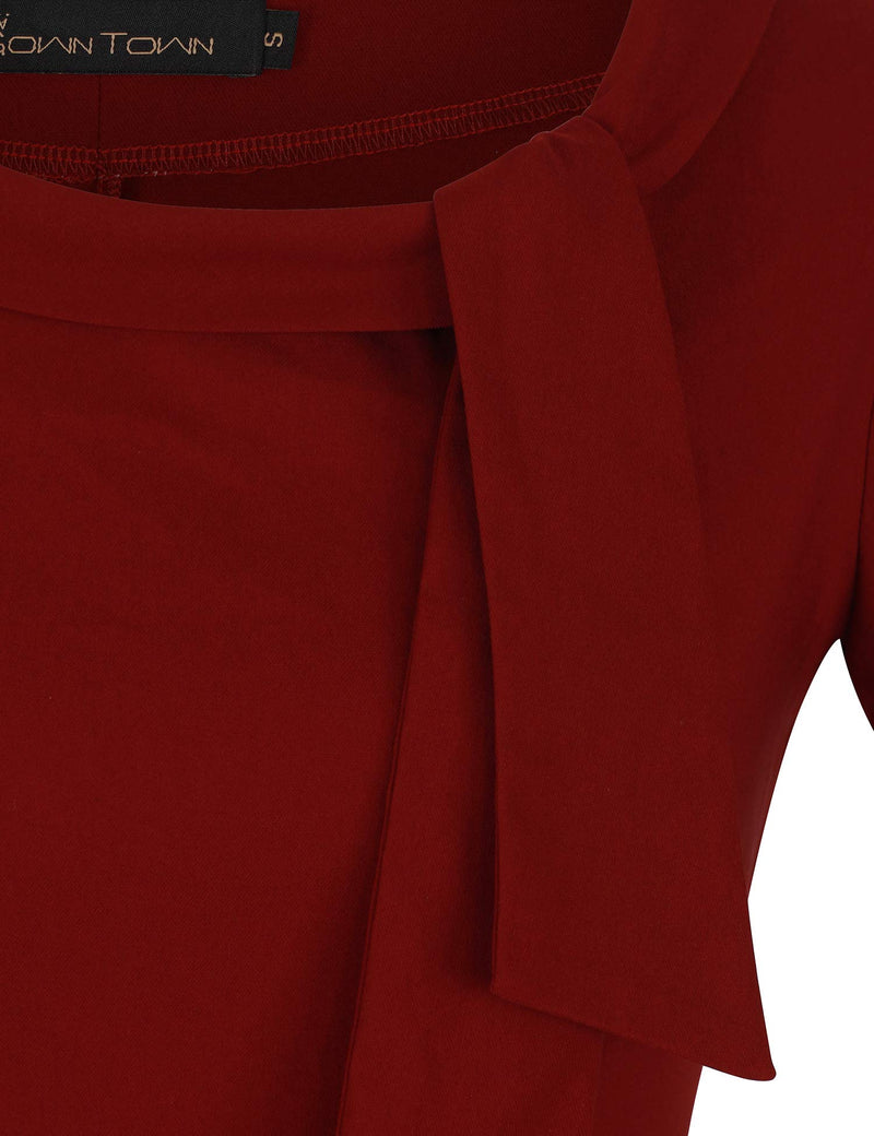 50s  Vintage Darkred Dress  In  Roller Collar - Gowntownvintage