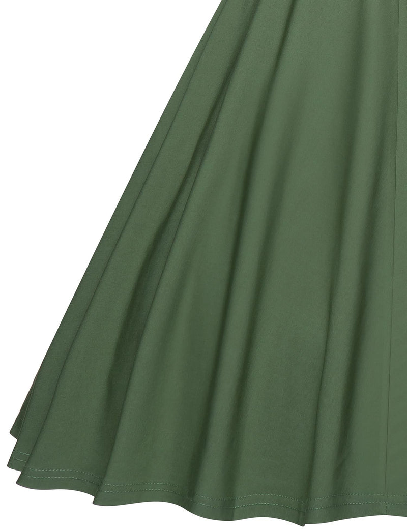 40s 50s Vintage Women`s Armygreen Colar Shawl Collar Vneckline Shirt Dress - Gowntownvintage