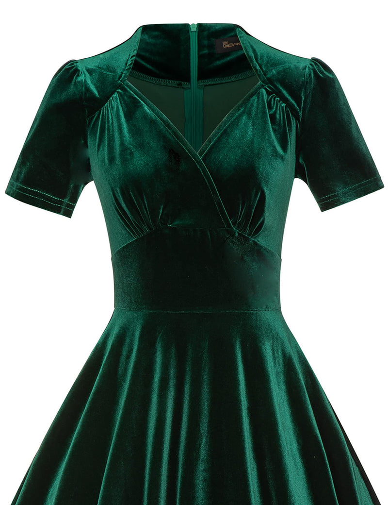 Women`s 1950s Vintage  Velvet Darkgreen Party Dress - Gowntownvintage