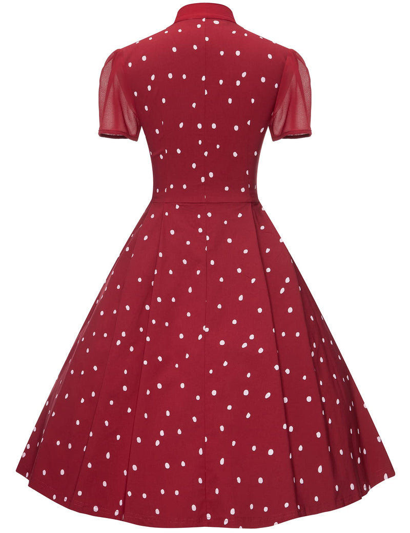 Women`s 1950s  Chiffon Short sleeve Fit&Flare Dress With Pockets - Gowntownvintage