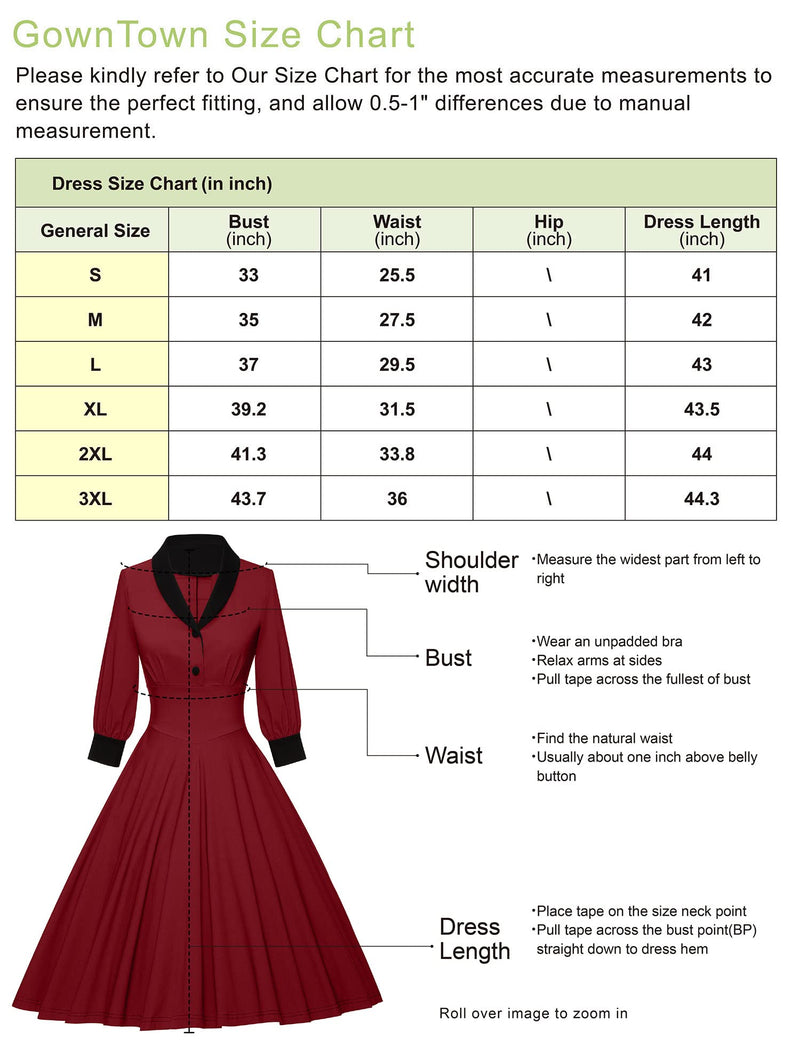 40s Vintage Women`s Darkred Shawl Collar Vneckline Shirtwaist Swing Dress With Pockets - Gowntownvintage