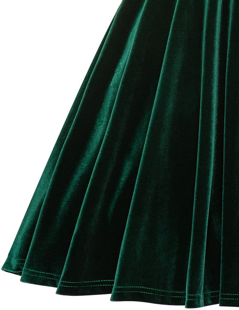 Women`s 1950s Vintage  Velvet Darkgreen Party Dress - Gowntownvintage