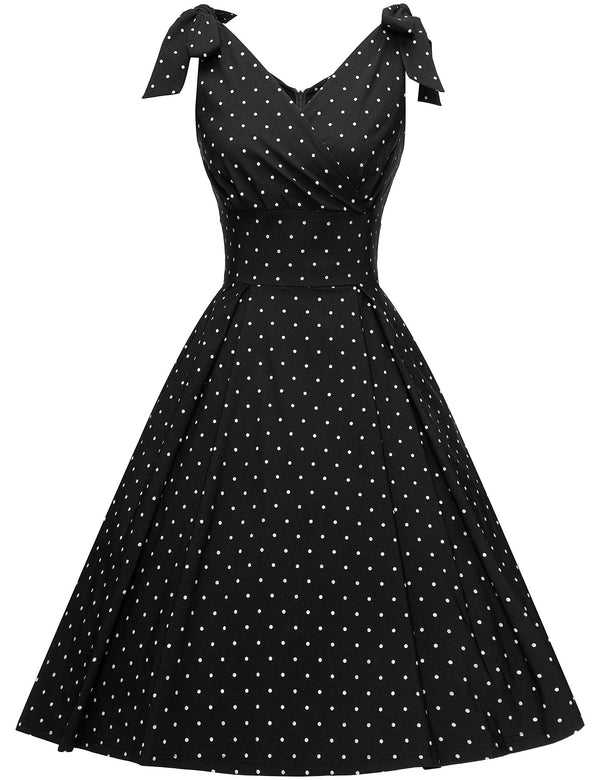1950s Womens BlackDot Summer Adjustable Strap Dress With Pockets - Gowntownvintage