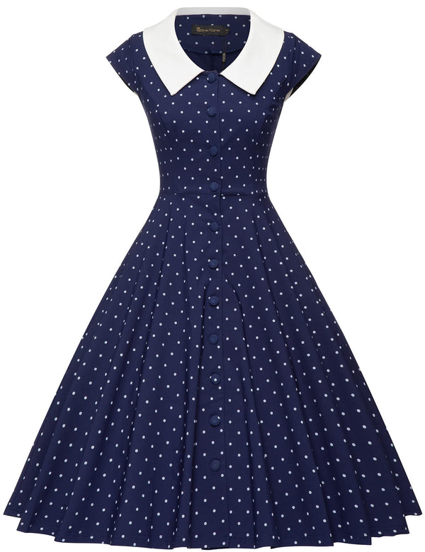 40s  peterpan collar polka dot swing dress with pockets