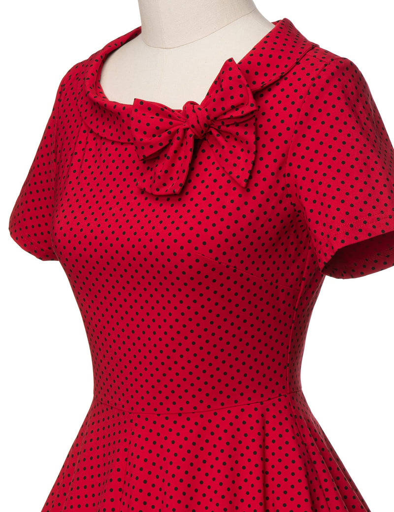 1950s  Vintage Reddot Dress  In  Roller Collar - Gowntownvintage