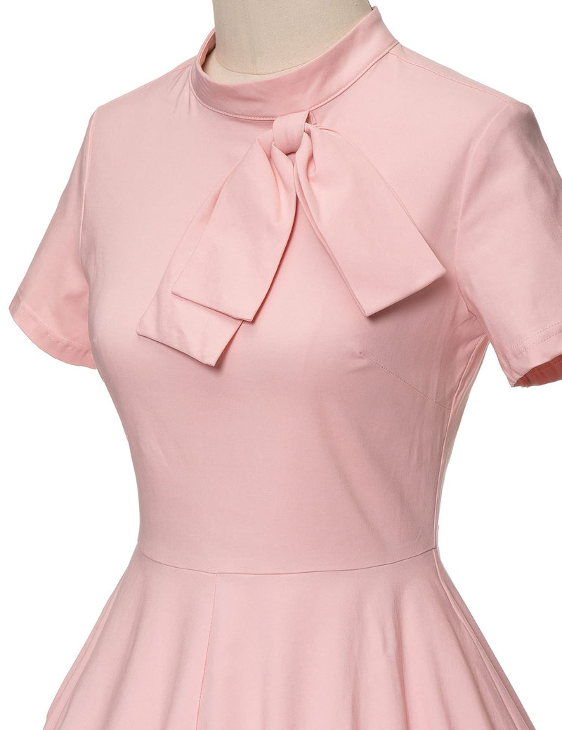 1950s Retro Women`s Pink High Neck  Party Dress With Pockets - Gowntownvintage