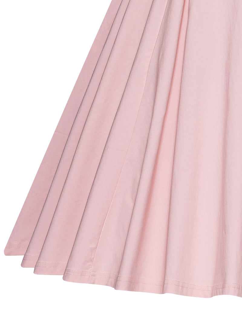 40s Women`s Scoop Collar Pink Shirtwaist Swing Dress With Pockets - Gowntownvintage