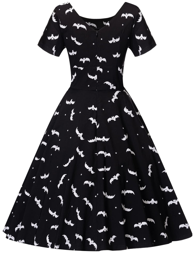 50s Women`s Scoop Collar Halloween Day  Dress With Pockets - Gowntownvintage