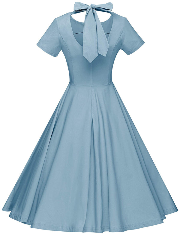 1950s  Stoneblue Retro Rockabilly  Party Swing Dress With Pockets - Gowntownvintage