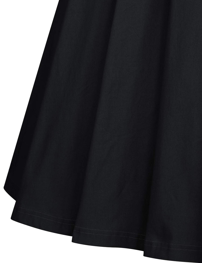 50s Round Collar Roller Black Dress With Pockets - Gowntownvintage