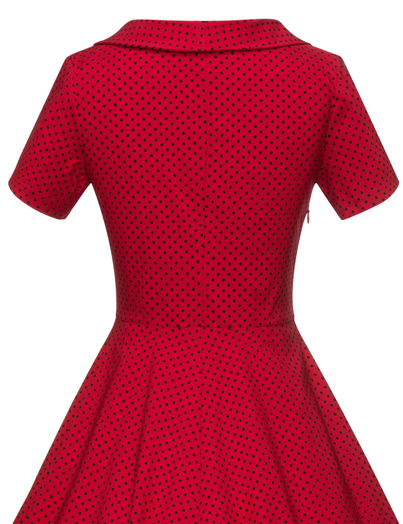 1950s  Vintage Reddot Dress  In  Roller Collar - Gowntownvintage