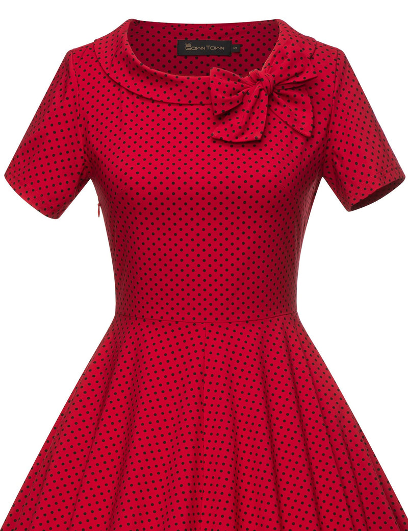 1950s  Vintage Reddot Dress  In  Roller Collar - Gowntownvintage