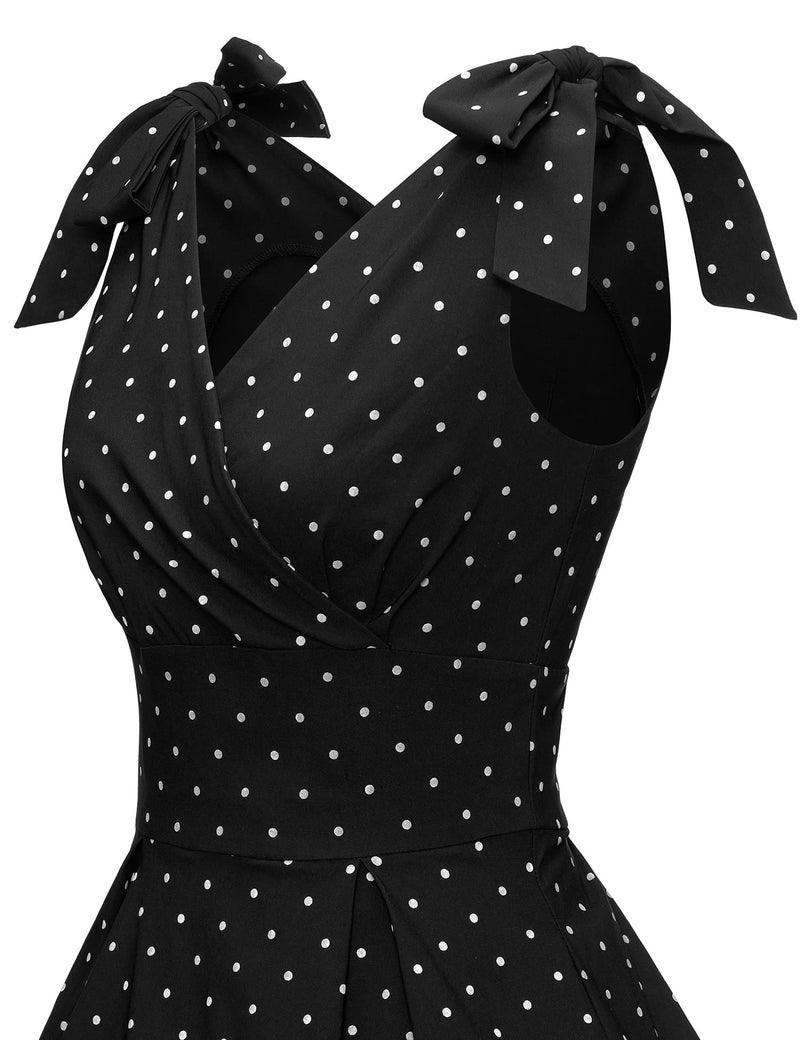 1950s Womens BlackDot Summer Adjustable Strap Dress With Pockets - Gowntownvintage