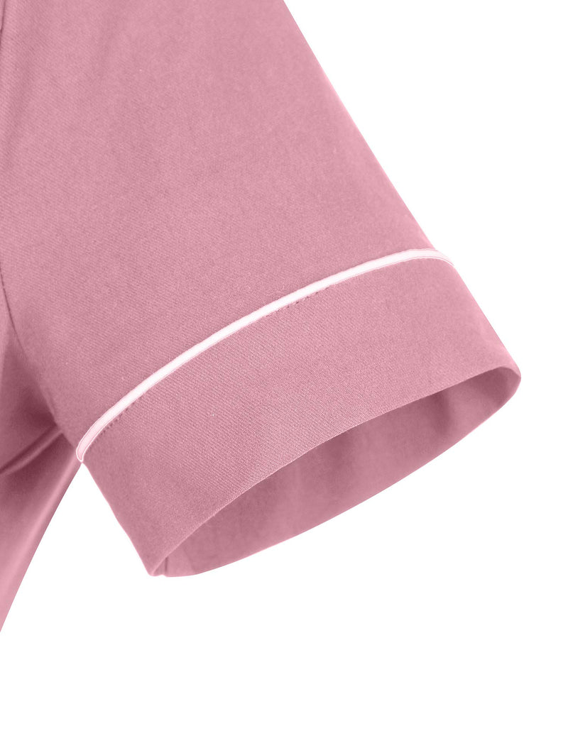 40s 50s Vintage Women`s  Pink Lapel Collar  Vneckline Shirt Dress With Pockets - Gowntownvintage