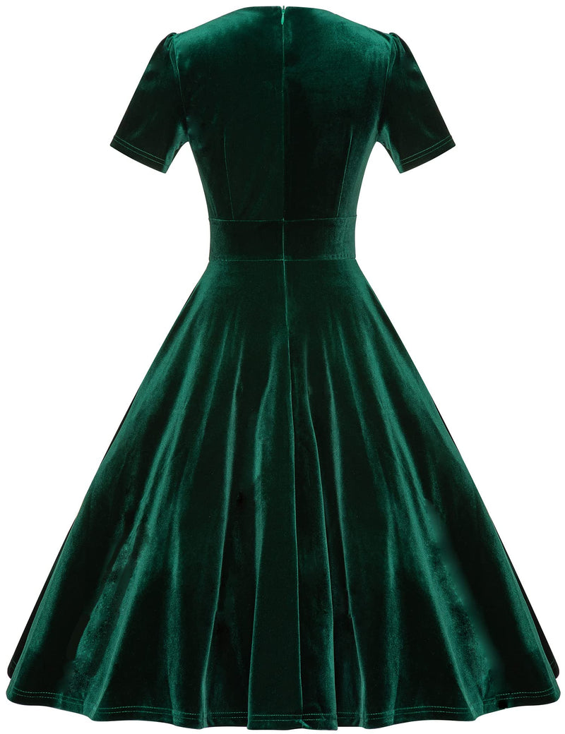 Women`s 1950s Vintage  Velvet Darkgreen Party Dress - Gowntownvintage