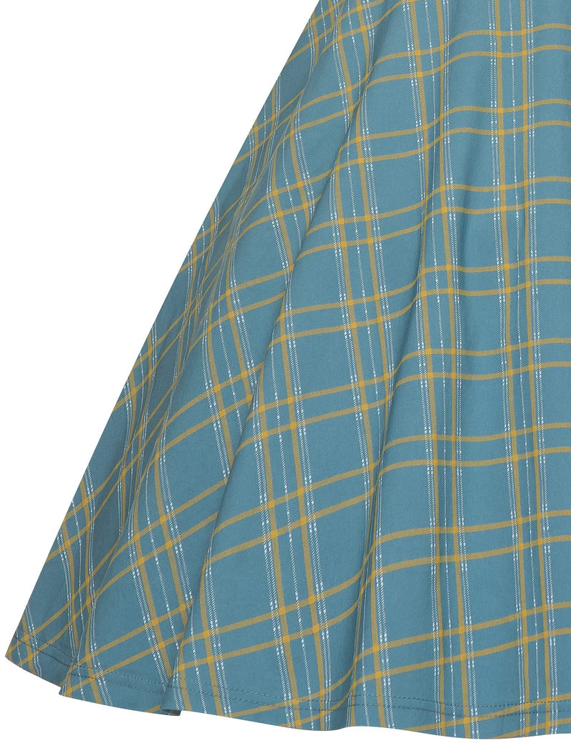 50s Vintage Plaid Peter Pan Collar Swing Dress With Pockets - Gowntownvintage