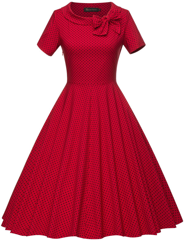 1950s  Vintage Reddot Dress  In  Roller Collar - Gowntownvintage