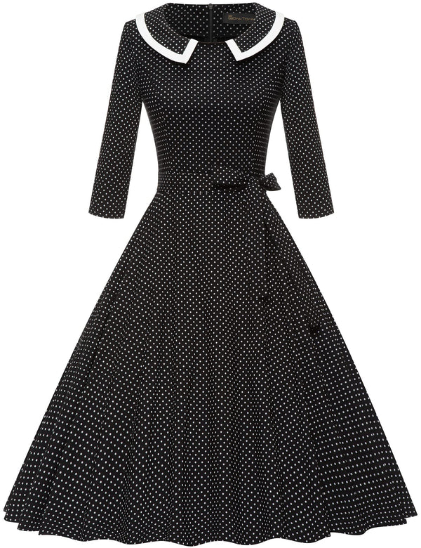 50s Blackdot Peterpan Collar Swing Party Dress With Pockets