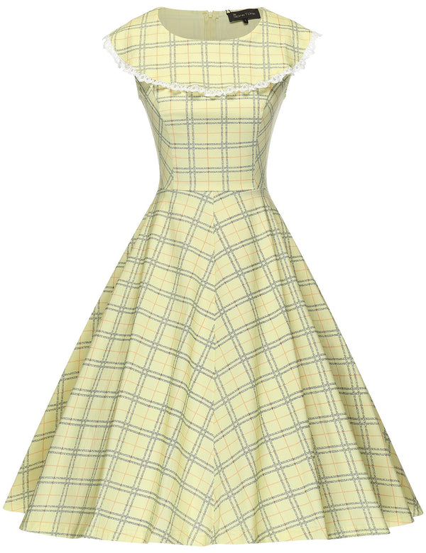 50s Retro Scoop Neckline Cape Collar Swing Dress With Pockets