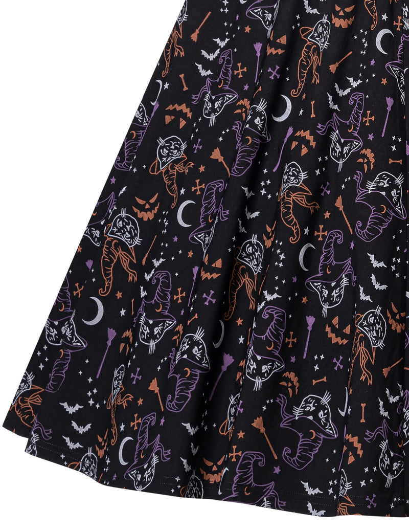 Women`s 1950s  Sweetheart Neckline Gothic Spooky Print  Party Dress With Chiffon Cloak - Gowntownvintage