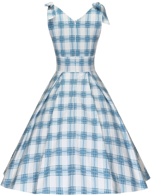 1950s Womens Light Plaid Summer Adjustable Strap Dress With Pockets - Gowntownvintage