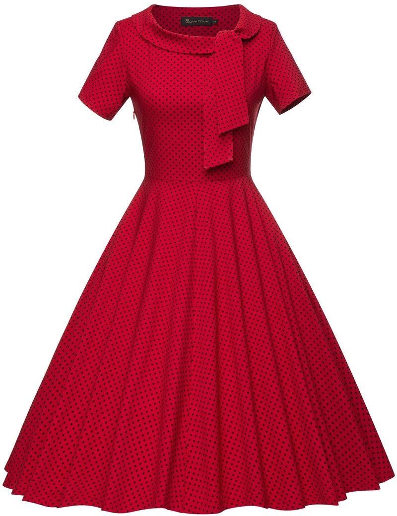 1950s  Vintage Reddot Dress  In  Roller Collar - Gowntownvintage