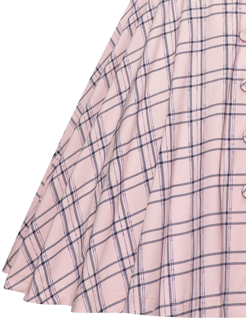 1940s 50s  Peter Pan Collar Plaid  Shirtwaist Vintage Swing Dress With Pockets - Gowntownvintage
