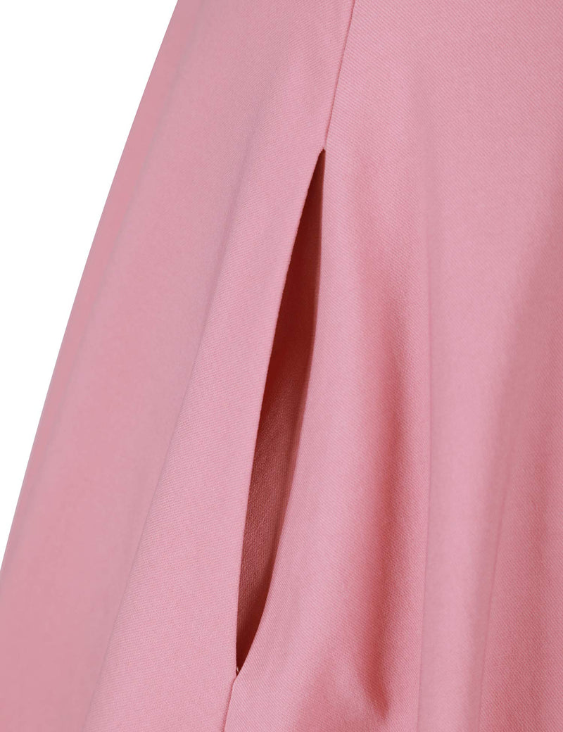 50s Women`s Scoop Collar Audrey Hepburn Style Pink Swing Dress With Pockets - Gowntownvintage