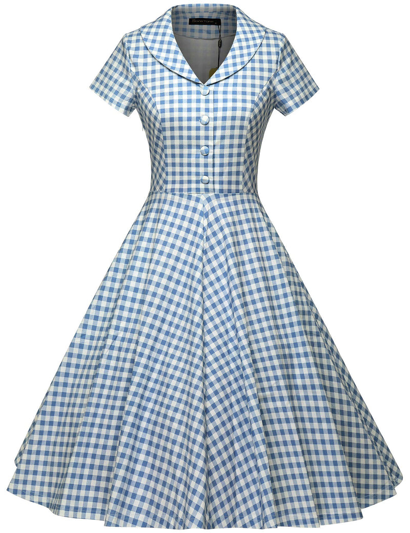 Womens 50s Lapel Collar Shirtwaist Dress With Pockets
