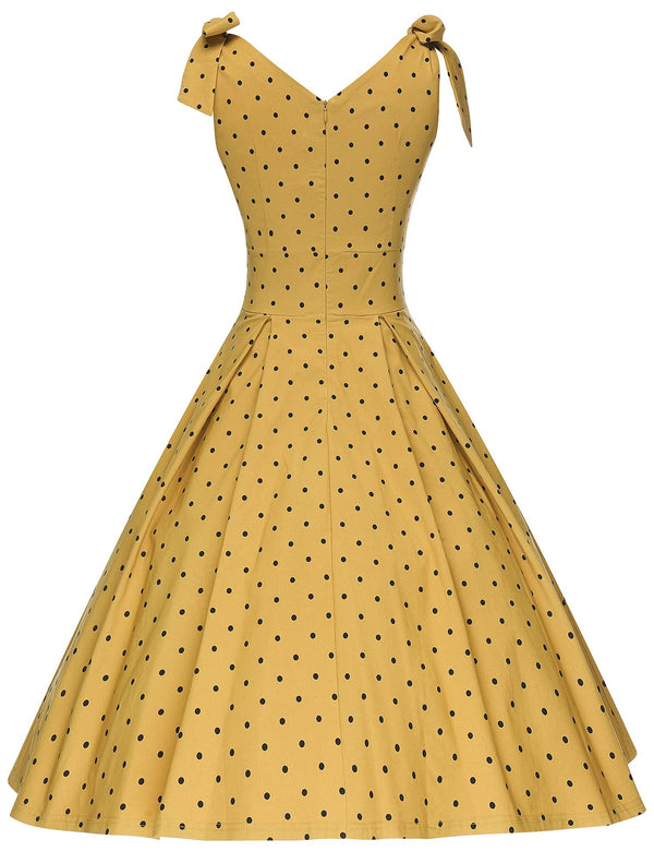 1950s Womens Dot Summer Adjustable Strap Dress With Pockets - Gowntownvintage