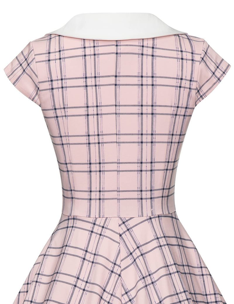 1940s 50s  Peter Pan Collar Plaid  Shirtwaist Vintage Swing Dress With Pockets - Gowntownvintage