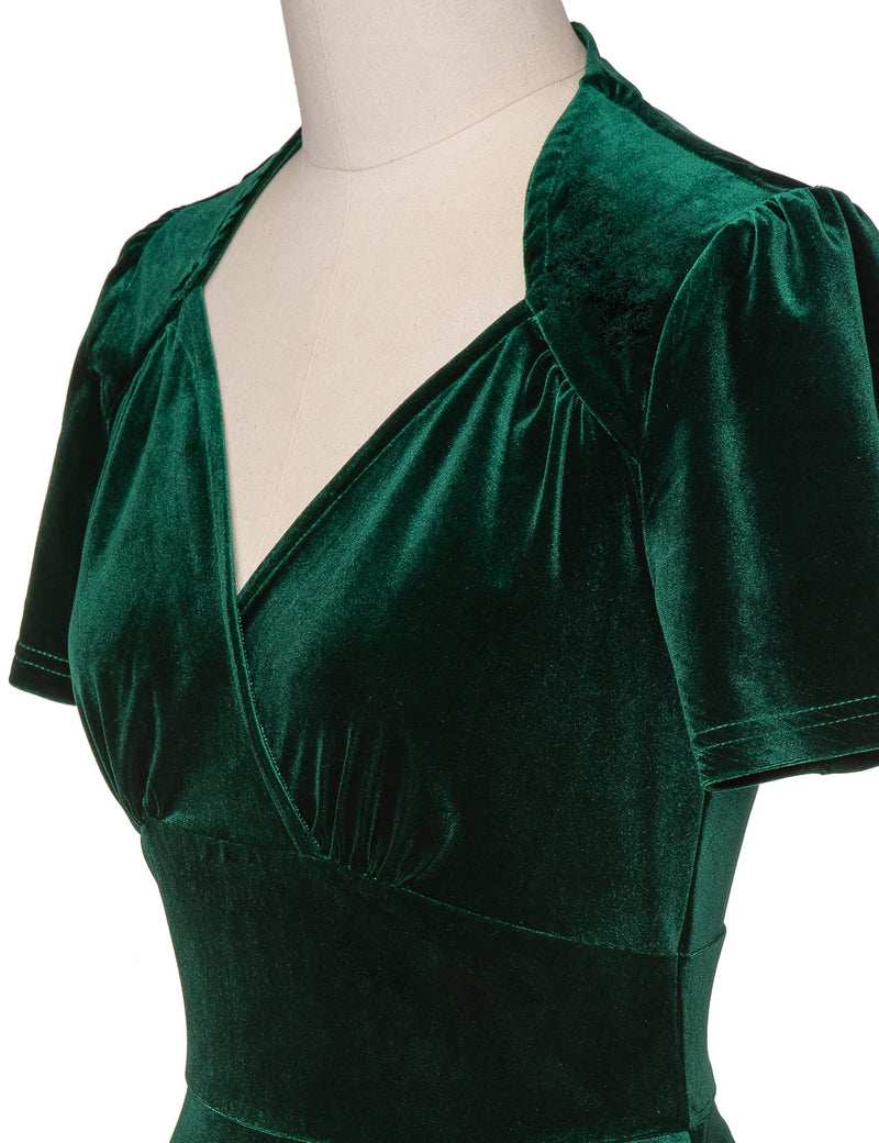 Women`s 1950s Vintage  Velvet Darkgreen Party Dress - Gowntownvintage