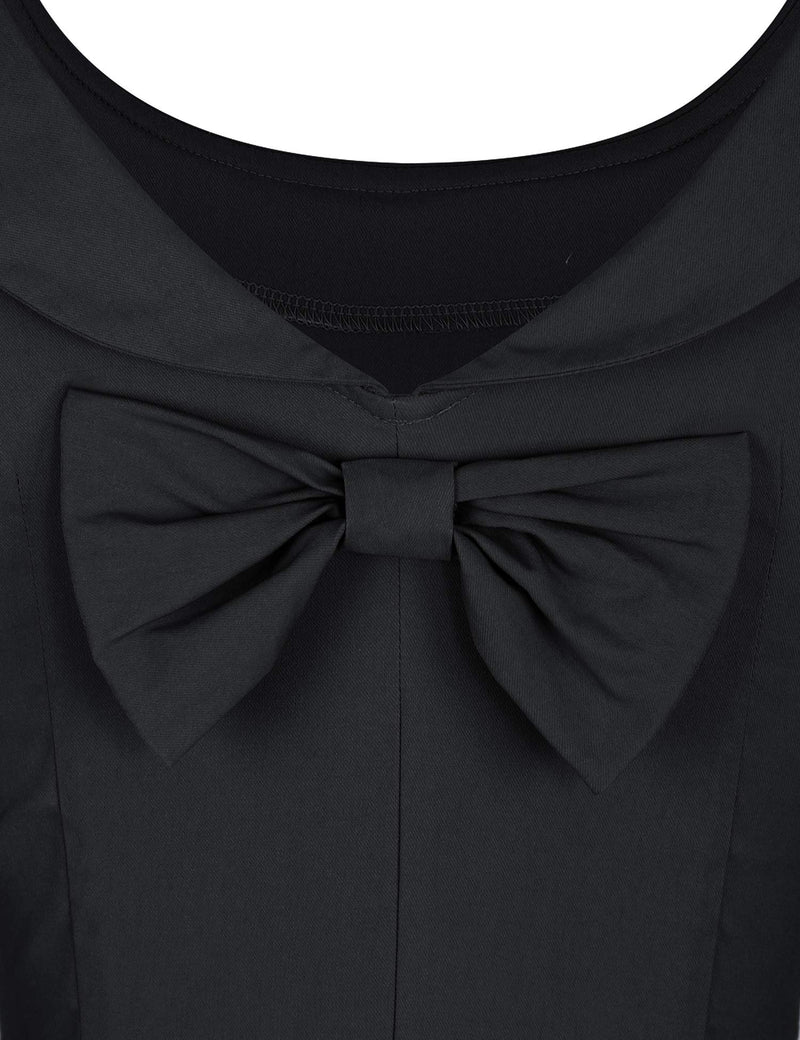 50s Round Collar Roller Black Dress With Pockets - Gowntownvintage