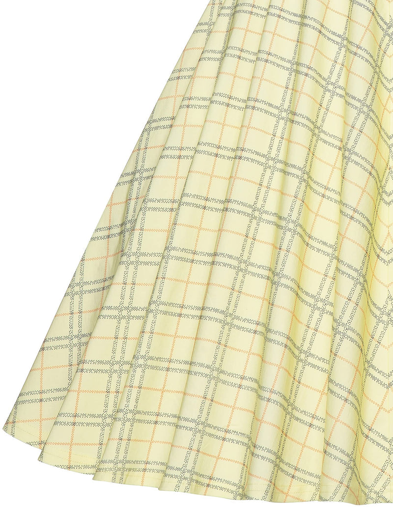 1950s  Yellowplaid Retro Rockabilly  Party Swing Dress With Pockets - Gowntownvintage
