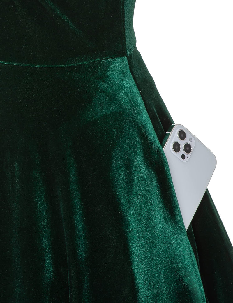 Women`s 1950s Vintage  Velvet Darkgreen Party Dress - Gowntownvintage