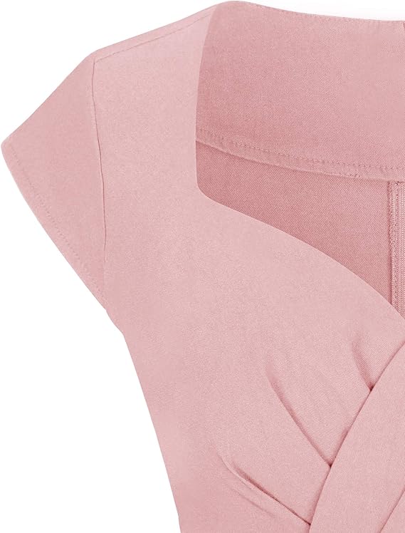 1950s Women`s  Pink Short Sleeve  Sweetheart Neckline Vintage Party Swing Dress With Pockets