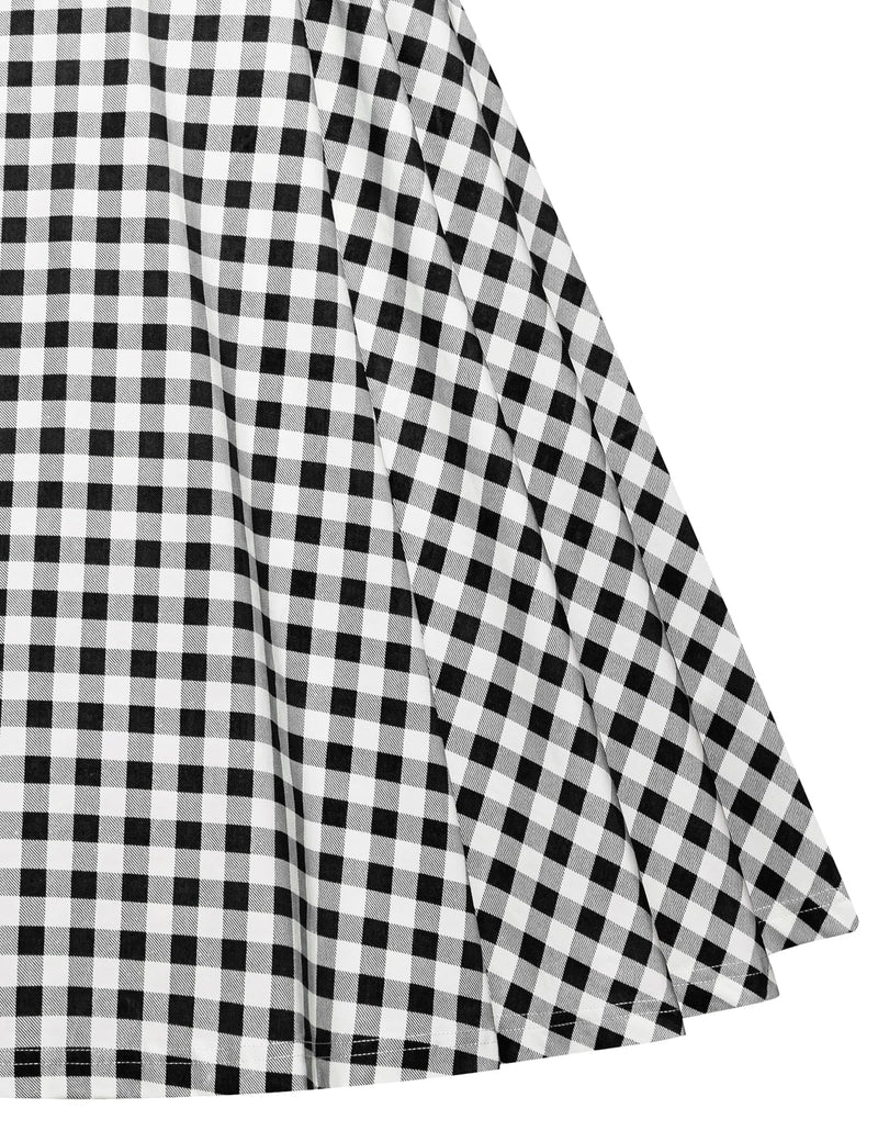 1950s Sweet Heart Neckline Black Plaid Strap Swing Dress With Pockets - Gowntownvintage