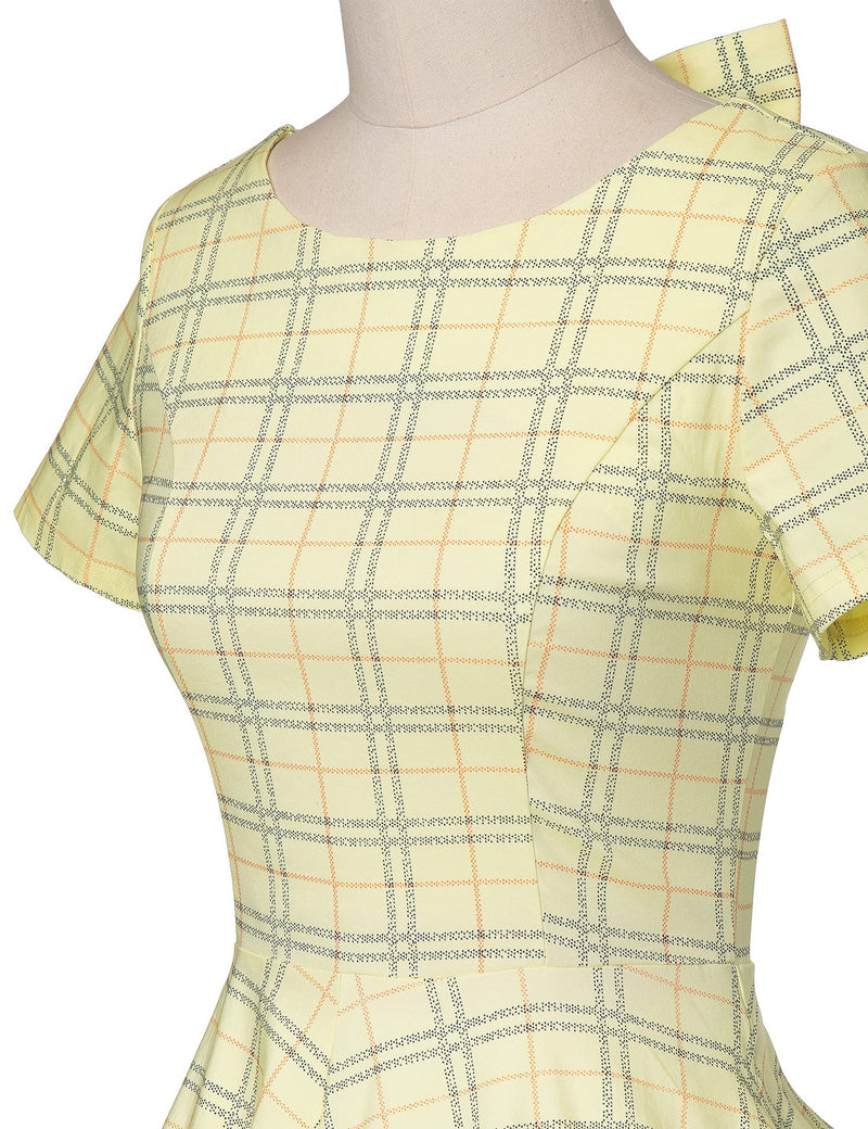1950s  Yellowplaid Retro Rockabilly  Party Swing Dress With Pockets - Gowntownvintage