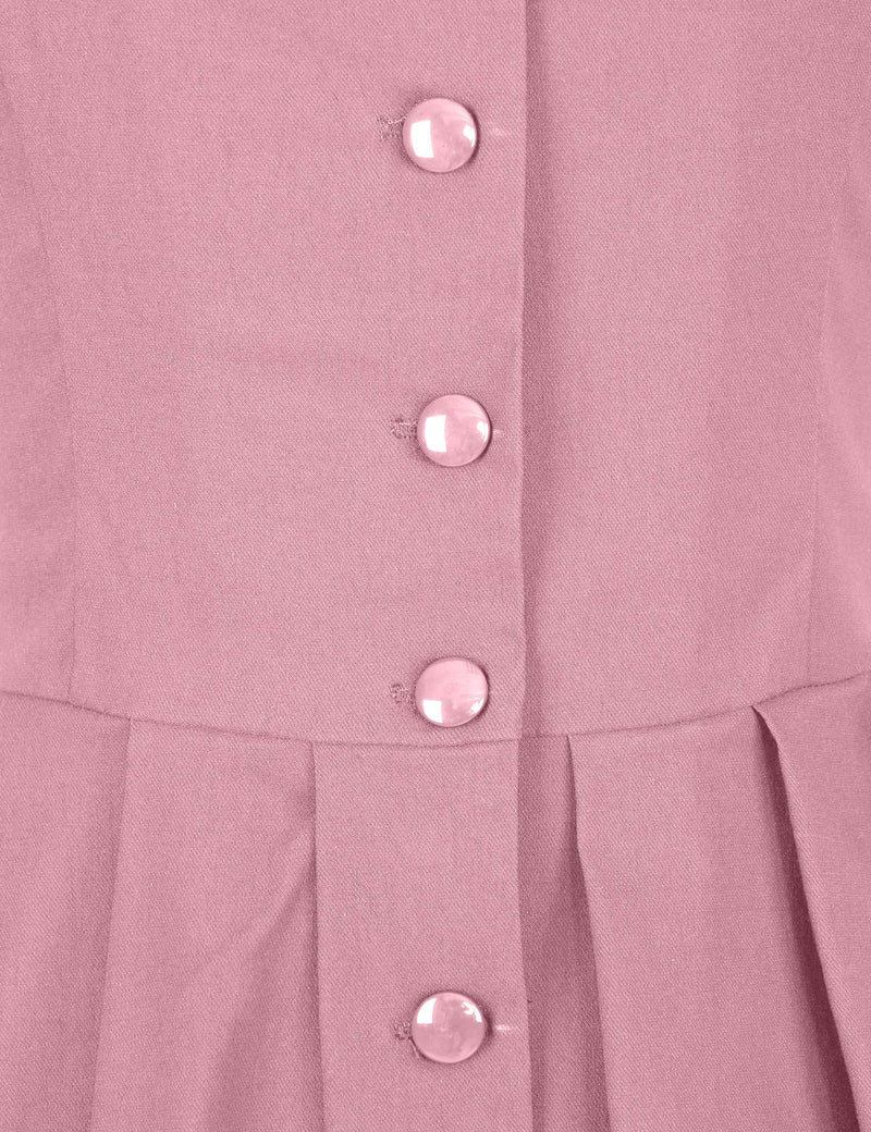 40s 50s Vintage Women`s  Pink Lapel Collar  Vneckline Shirt Dress With Pockets - Gowntownvintage