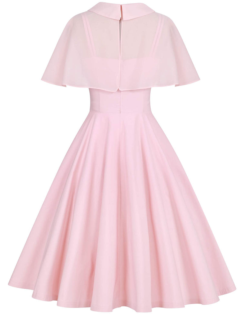 Womens 1950s Pink Sweetheart Neckline Strap Dress With One Chiffon Cloak - Gowntownvintage