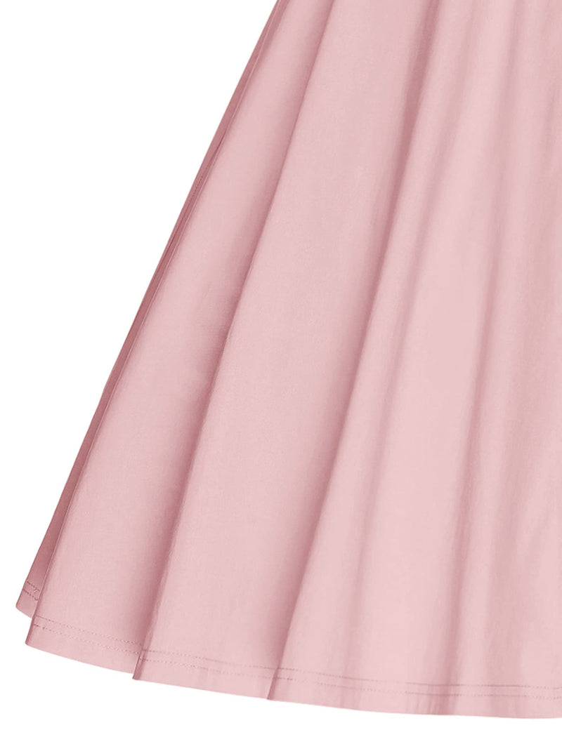 Women`s 50s Pink Inserted V waistline Vintage Party Dress With Pockets - Gowntownvintage